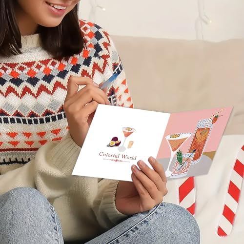DDGYP 6 Pcs Cocktail Diamond Art Cards with Envelopes,Size 5.9×5.9inch - Image 4