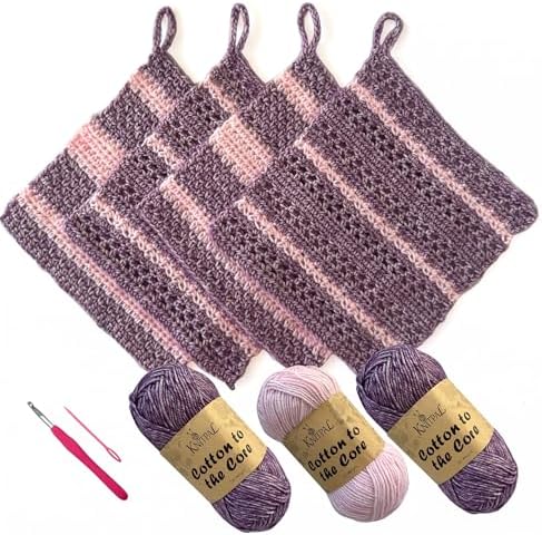 KnitPal Dishcloth Crochet Kit for Beginners (Plum Purple + Blush Pink) by KnitPal