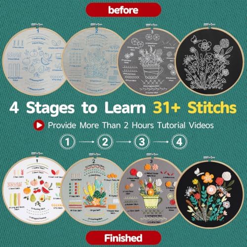 Meyocky Embroidery Kit for Beginners to Learn 31 Basic Stitches with Video - Image 4