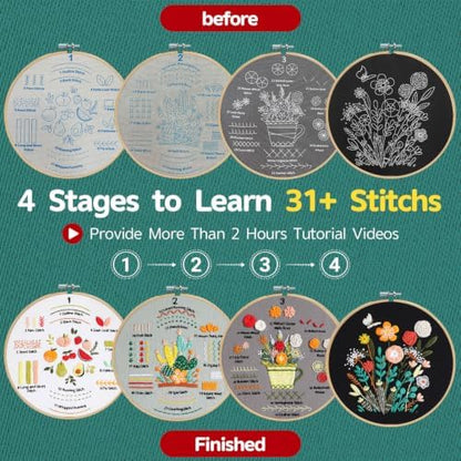 Meyocky Embroidery Kit for Beginners to Learn 31 Basic Stitches with Video - Image 4