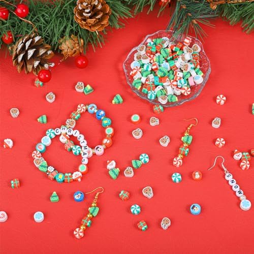 200 Christmas Polymer Clay Beads Charms for Making Bracelets, 10mm Cute Flat Spacer Clay Heishi Christmas Beads for Women Jewelry Making DIY - Image 3