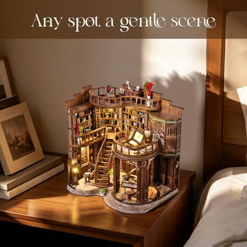 DIY Book Nook Kit, 3D Wooden Puzzle Miniature Booknook Bookend Bookshelf Decor with LED Light,Cherry Blossom Bookstore Bookshelf Insert Booknook, Book Nook Kits for Adults - Image 4