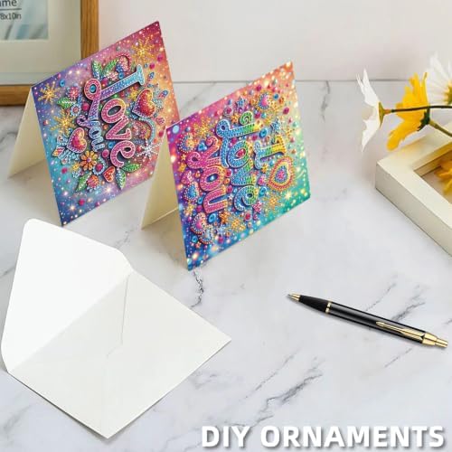 6PCS Love Diamond Art Painting Greeting Cards Kit with Envelopes - 5D DIY Diamond Art Card Kits for Adults - Handcrafted Postcards for Birthday & Holiday - Image 6