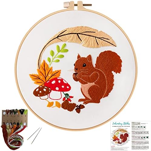 Louise Maelys Autumn Squirrel Embroidery Kit, Animal Craft for Beginners by LouiseMaelys