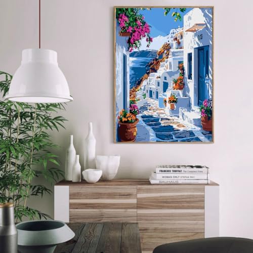 Mrnsiet Paint by Number for Adults Beginners, Easy Seaside Town Paint by Numbers Kits on Canvas, Coastal City Oil Painting Kits Adults' Paint-by-Number Kits for Home Wall Decor 16x20 Inch - Image 3