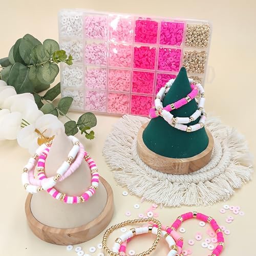MIIIM Pink Clay Bead Bracelet Kit, Heishi Beads, Flat Clay Beads and Gold Spacer Beads for Jewelry Making, Friendship Bracelet Beads Kit for Crafts, Concert, Raves, Gifts - Image 4