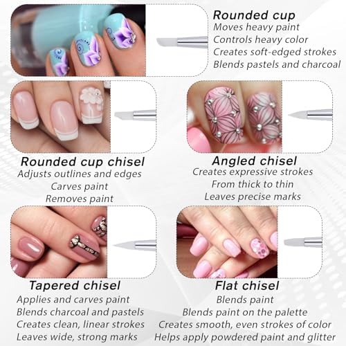 5 Pcs Nail Art Dotting Tools Dual-Ended Nail-Art Sculpture Pen Dotting Tools Dual-Head Resin Nails-Art-Tools Silicone Nail Polish Brushes Modeling Painting Tool DIY Arts (Black) - Image 3