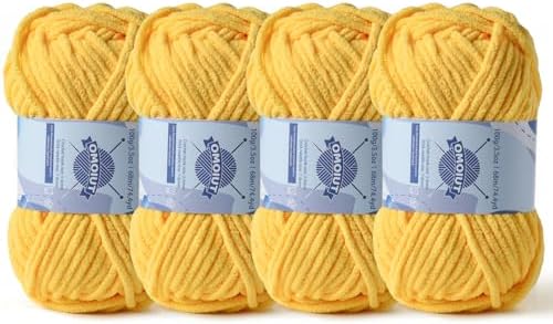 4 Pack Chunky Chenille Yarn for Crocheting, Baby Yarn for Crocheting Soft Blankets, Bulky Yarns for Crochet Amigurumi, 400g (297yds) Fluffy Velvet Yarns for Hand Knitting (4 Yellow) by OMoiut
