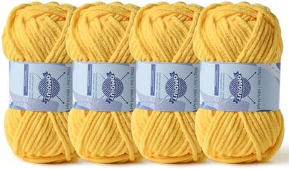 4 Pack Chunky Chenille Yarn for Crocheting, Baby Yarn for Crocheting Soft Blankets, Bulky Yarns for Crochet Amigurumi, 400g (297yds) Fluffy Velvet Yarns for Hand Knitting (4 Yellow) by OMoiut