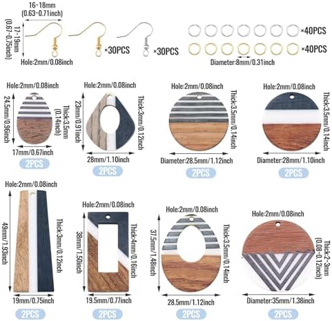 FASHEWELRY 16Pcs Resin Wooden Earring Pendants Vintage Stripe Teardrop Resin Walnut Wood Statement Pendants for Jewelry Making - Image 7