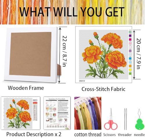Marigold Stamped Cross Stitch Kits for Adult Beginner with Wooden Frame - Image 3