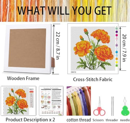 Marigold Stamped Cross Stitch Kits for Adult Beginner with Wooden Frame - Image 3