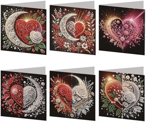 6Pcs Diamond Art Painting Cards Kit Heart Moon Rose Greeting Card by C%27eitura