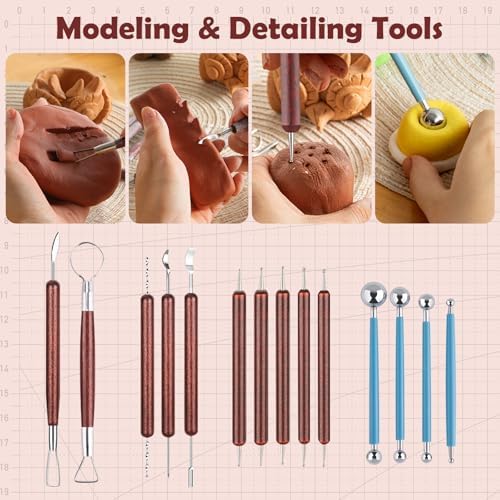 52PCS Pottery Tools Kit for Sculpting, Ceramic Tools, Clay Carving Tools for Polymer Clay, Modeling, Trimming, Molding, Shaping, Pottery Kiln, Arts Crafts Supplies, Adults, Students, Beginners, Pros - Image 6