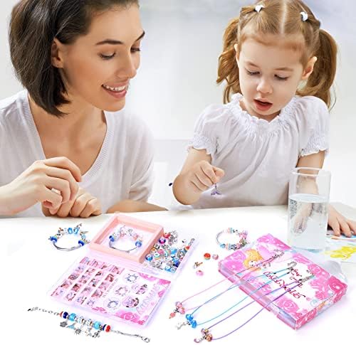 AIPRIDY Charm Bracelet Making Kit,Unicorn Mermaid Crafts Gifts Set Can Inspires Imagination and Creativity,Jewelry Making Kit Perfect Gifts for Girls 5-12 Years Old (72 Pieces Rose) - Image 6