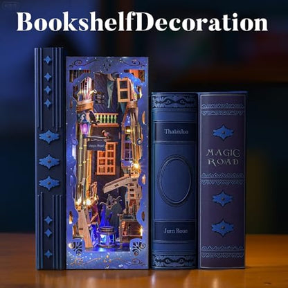 Magic Alley Book Nook Kit - DIY Miniature House Kit for Adults, Teens and Beginners, Magic Miniature Diorama with LED Light, 3D Wooden Puzzle Bookend Bookshelf Insert Decor, Gifts for Fantasy Lovers - Image 3