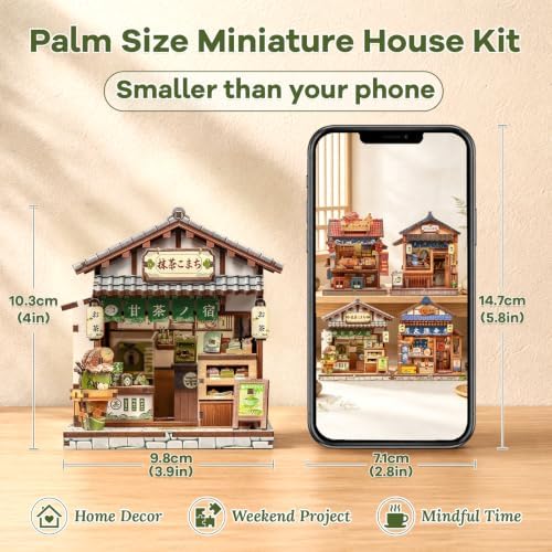 Mini Book Nook Kit for Beginners, Tea House 3D Wooden Puzzle, DIY Miniature Dollhouse Kit, Japanese Bookshelf Desktop Home Decor, Gift for Adults&Teens, 128 Pieces - Image 2