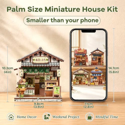 Mini Book Nook Kit for Beginners, Tea House 3D Wooden Puzzle, DIY Miniature Dollhouse Kit, Japanese Bookshelf Desktop Home Decor, Gift for Adults&Teens, 128 Pieces - Image 2