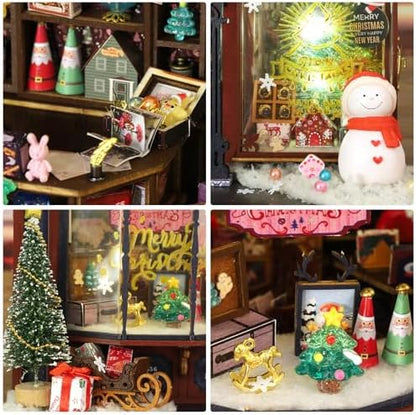 Christmas Miniature Dollhouse Kits, Tiny House Kit and Light - Image 3