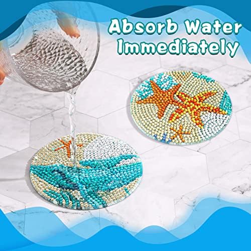 UPINS Ocean Diamond Art Painting Coaster Kit, 8Pcs DIY Crafts Kit with Holder, Non Slip Coaster Art Supplies for Adults, Ideal Christmas Gift - Image 5