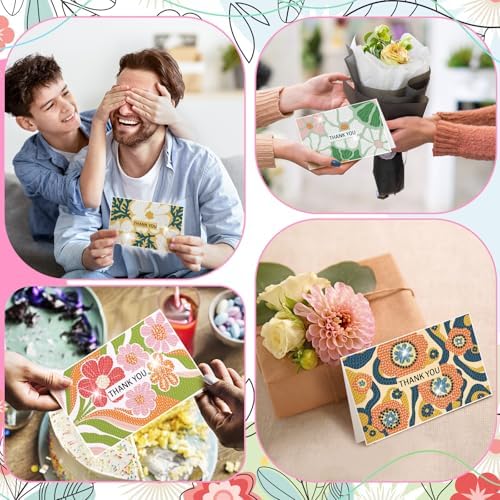 Saillong 12 Pack Thank You Diamond Painting Greeting Card Kit DIY Spring Flower Diamond Art Cards with Envelope Teacher Appreciation Gift 5D Rhinestones Painting Making Kit for Adult Teacher DIY Craft - Image 5