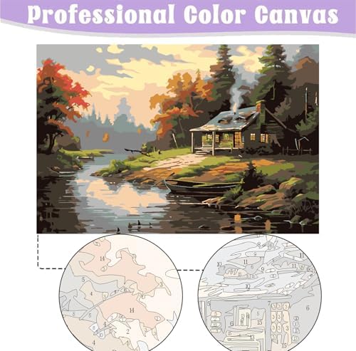 MaiMMaledy Paint by Numbers Kit for Adults Beginners 8Wx12L inch Canvas Pictures with Framed Drawing Painting Works with Wooden Triangle Easel Acrylic Pigment Riverside Cabin - Image 5