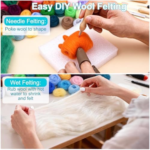 Ainiv 18 Pcs Needle Felting Wool, 9 Colors x 2 Packs Wool Roving, Blue - Image 3