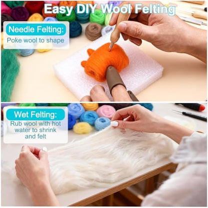 Ainiv 18 Pcs Needle Felting Wool, 9 Colors x 2 Packs Wool Roving, Blue - Image 3
