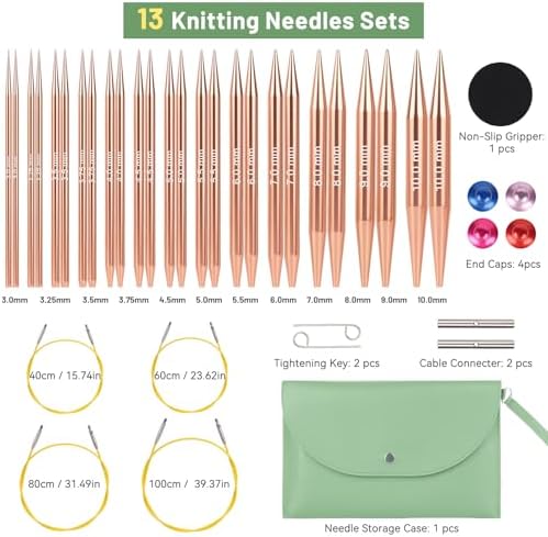 Aeelike 13 Pairs Interchangeable Knitting Circular Needles 3-10.0mm, Green - Image 5