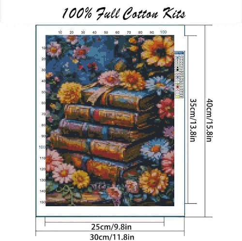 MYBISYMQQ Stamped Cross Stitch Kits - Flower Embroidery Starter Kit for Adult Beginners,Book Cross Stitch Kits Embroidery Kit Arts and Crafts for Beginners 11.8x15.7 Inches - Image 2