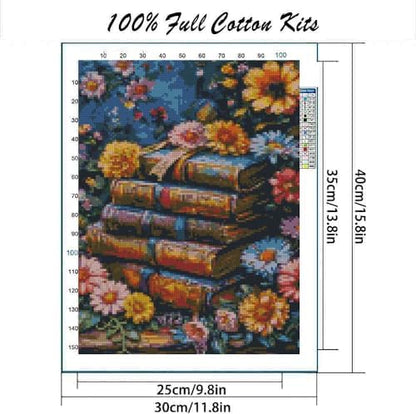 MYBISYMQQ Stamped Cross Stitch Kits - Flower Embroidery Starter Kit for Adult Beginners,Book Cross Stitch Kits Embroidery Kit Arts and Crafts for Beginners 11.8x15.7 Inches - Image 2