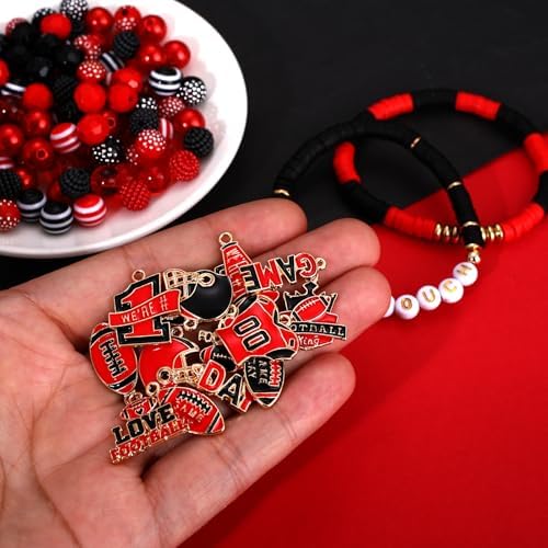 2200PCS+ Game Day Beads Charms for Bracelet Making Polymer Clay Beads Crystal Pearl Letter Gold Spacer Beads Football Charms for Game Day Bracelet Necklace Making DIY Crafts - Image 3