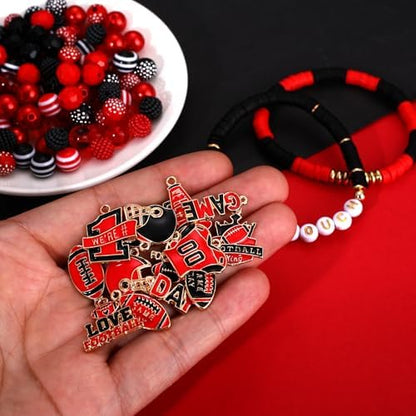 2200PCS+ Game Day Beads Charms for Bracelet Making Polymer Clay Beads Crystal Pearl Letter Gold Spacer Beads Football Charms for Game Day Bracelet Necklace Making DIY Crafts - Image 3