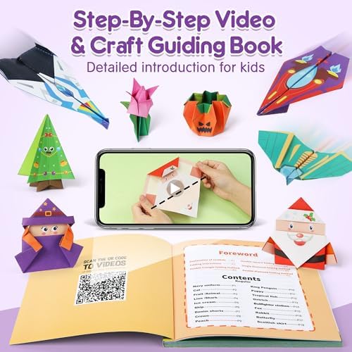 Mocoosy 320 Sheets Origami Kit for Kids Ages 5-8 9-12, Folding Paper Set with Origami Book & Paper Airplane, DIY Art Craft Project for Boys Girls, Travel Game Airplane Car Road Trip Activity Toy Gift - Image 3