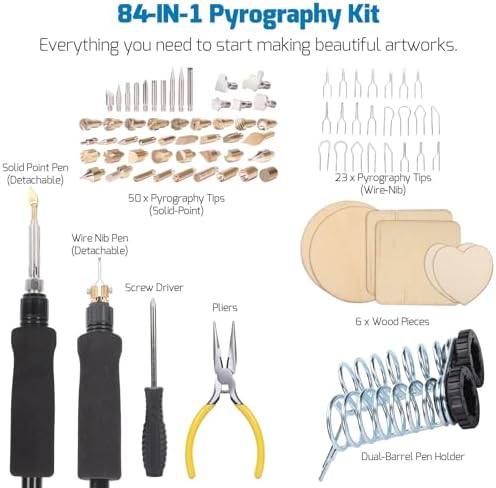 WEP 939D VII 2-IN-1 Wood Burning Kit 84-IN-1 with 51 Solid Points and 23 Wire Nibs Wood Burner with 2 Letter Number Stencils, 6 Unfinished Wood, 1 Pen Holder, Burning Tool - Image 4