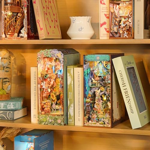 Tonecheer DIY Book Nook Kit, Dorothy's Journey 3D Puzzle Wooden Fairy Tales Miniature House Kit for Adults, Booknook Set Dollhouse Bookshelf Decor Bookend with Dust Cover and LEDs Ideal Gifts - Image 6