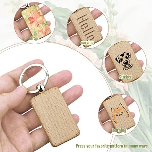 Tenalleys 10Pcs Blanks Rectangle Wooden Keychain 1.2 inch Wood Engraving Unfinished Keychain with 10 pcs Key Rings for DIY Crafts Gift Accessories - Image 4