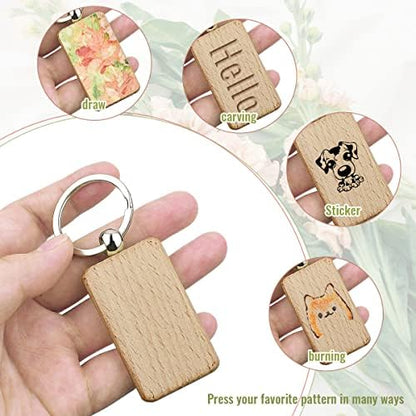 Tenalleys 10Pcs Blanks Rectangle Wooden Keychain 1.2 inch Wood Engraving Unfinished Keychain with 10 pcs Key Rings for DIY Crafts Gift Accessories - Image 4