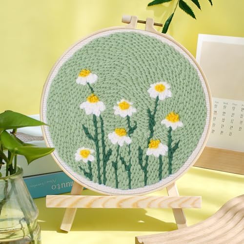 JSRQT Punch Needle Embroidery Starter Kits,Rug Hooking Kit for Adults and Beginners,Handcraft Punch Needle Kits with Embroidery Hoops,Flowers and Plants Pattern - Image 2
