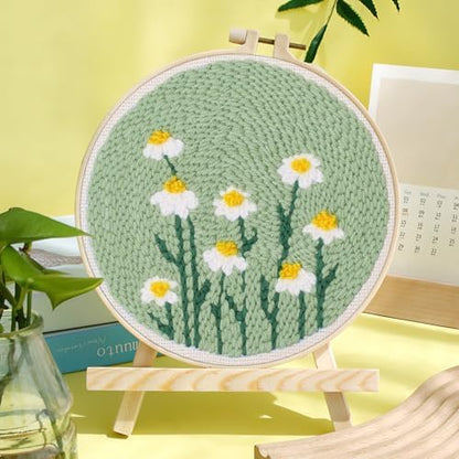 JSRQT Punch Needle Embroidery Starter Kits,Rug Hooking Kit for Adults and Beginners,Handcraft Punch Needle Kits with Embroidery Hoops,Flowers and Plants Pattern - Image 2