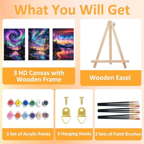 Mandun Aurora Paint by Numbers Kit for Adults, 3 Pack, 7.8x11.8 inch - Image 4