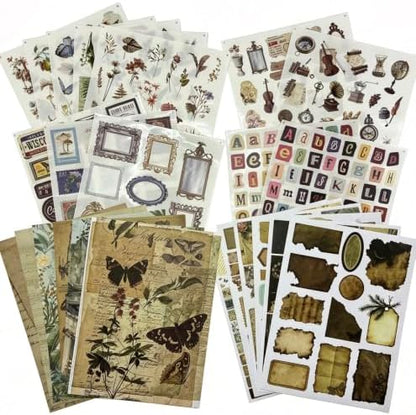 Scrapbook Supplies Kit, 24 Sheets 500+ Scrapbook Craft Paper & Vintage Stickers All-in-One Junk Journaling Set(Vintage) by rythsans