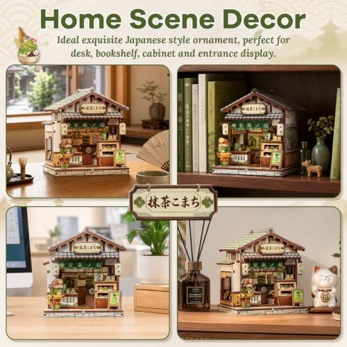 Mini Book Nook Kit for Beginners, Tea House 3D Wooden Puzzle, DIY Miniature Dollhouse Kit, Japanese Bookshelf Desktop Home Decor, Gift for Adults&Teens, 128 Pieces - Image 6
