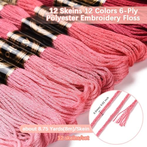 12 Skeins 105 Yards Gradient Red Embroidery Floss Cross Stitch Threads Polyester Knit String Friendship Bracelet Yarn for Sewing Making Jewellery Making Holiday Decorations DIY Projects - Image 2