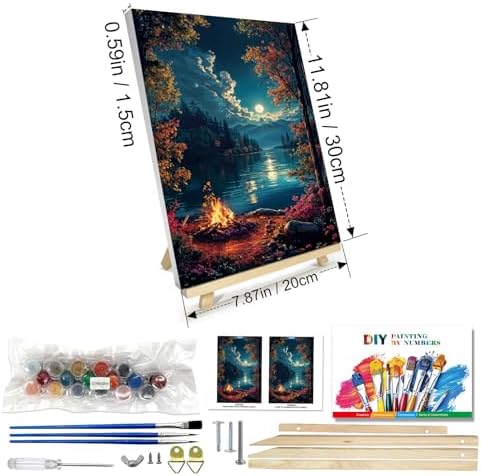 JOOZ Paint by Numbers Kit for Adults with Frame, Landscape Paint by Numbers for Adults, Moon Lake Paint by Number with Easel, DIY Acrylic Oil Painting Kit for Home Wall Decor 8 x 12 Inch - Image 2