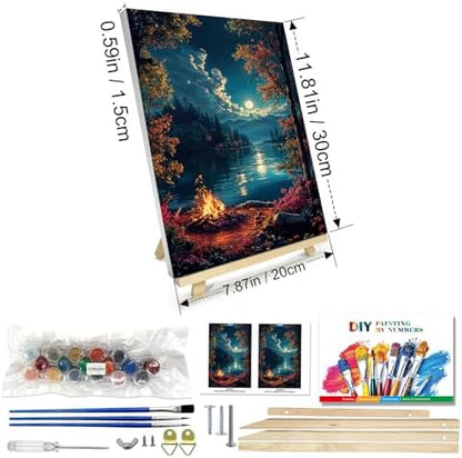 JOOZ Paint by Numbers Kit for Adults with Frame, Landscape Paint by Numbers for Adults, Moon Lake Paint by Number with Easel, DIY Acrylic Oil Painting Kit for Home Wall Decor 8 x 12 Inch - Image 2