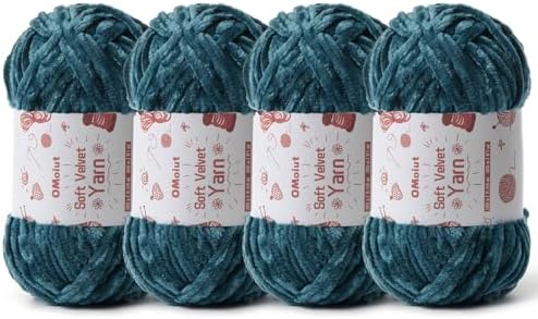 4x100g Fluffy Velvet Chenille Yarn for Crocheting and Knitting, 4x80m (87.5yd) Baby Yarn for Crocheting Soft, Crochet Chunky Yarns Amigurumi Yarns (4 Sapphire Blue) by OMoiut