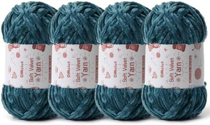 4x100g Fluffy Velvet Chenille Yarn for Crocheting and Knitting, 4x80m (87.5yd) Baby Yarn for Crocheting Soft, Crochet Chunky Yarns Amigurumi Yarns (4 Sapphire Blue) by OMoiut