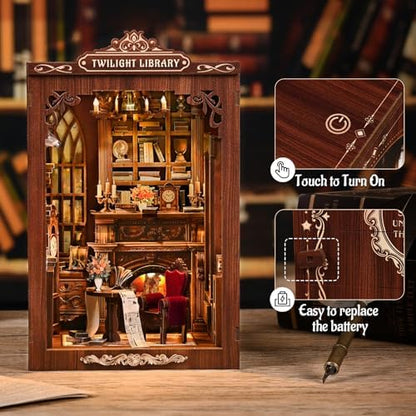 KERNOWO Book Nook Kit, DIY 3D Wooden Puzzles for Adults, Teens and Beginners, Miniature Tiny House Kit for Bookshelf Decor, Bookish Gift for Family, Friends, Book Lovers (Library) - Image 5
