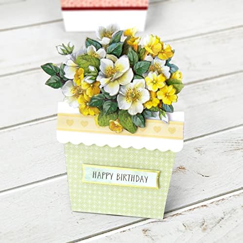 Katy Sue Flower Patch Pots Card Making Kit. 8 Cards, 8 Envelopes, 3 Sheets of Floral Die-Cut Decoupage, Adhesive Pads, & 2 Sheets of Birthday Sentiments Banners for Card Making Supplies - Image 5